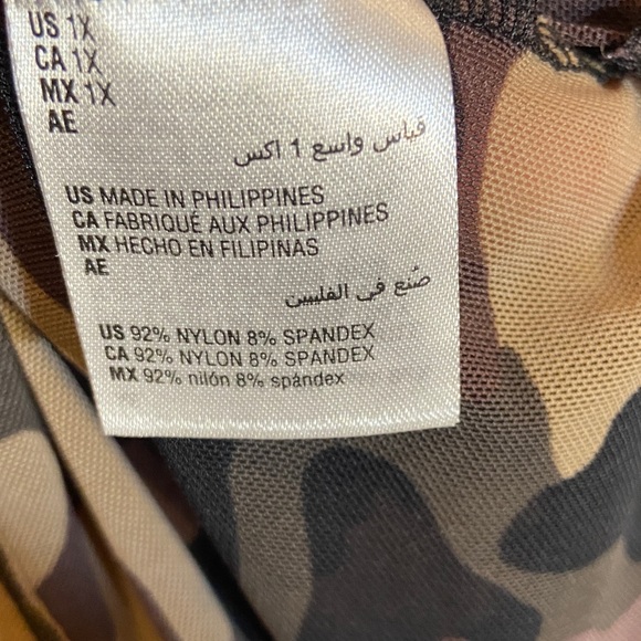 Bar III Brown Black Tan & Green Camouflage Top - Picture 11 of 12